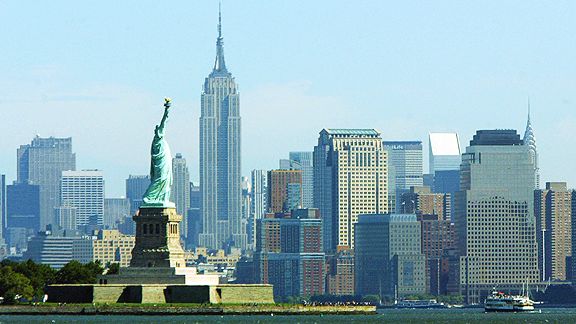 New York City skyline and Statue of Liberty