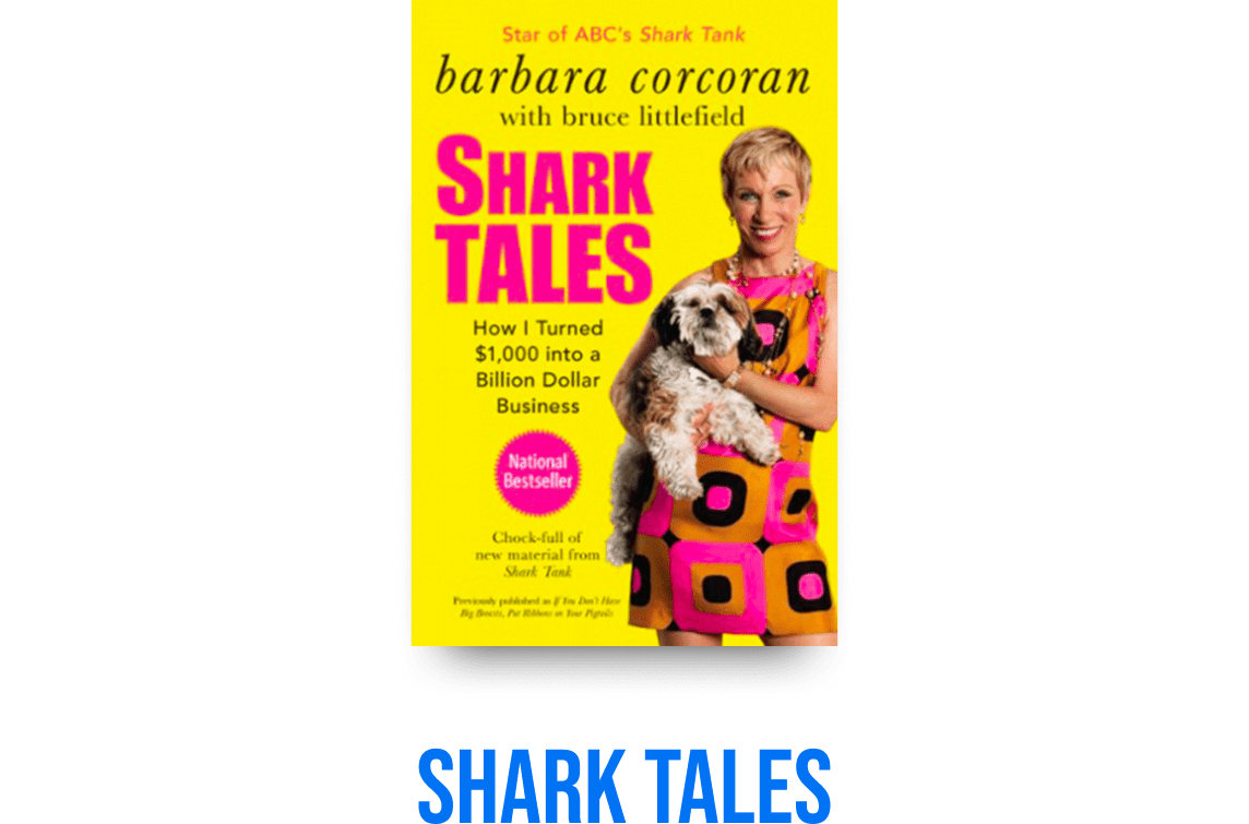 Woman holding dog on Shark Tales cover.