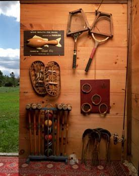 Rustic wall with vintage sports gear