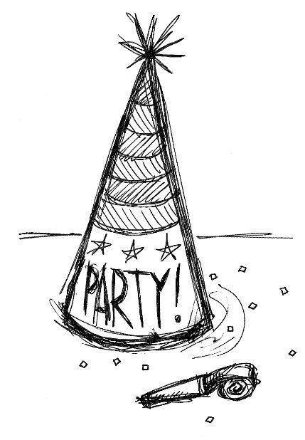 Party hat and blower sketch