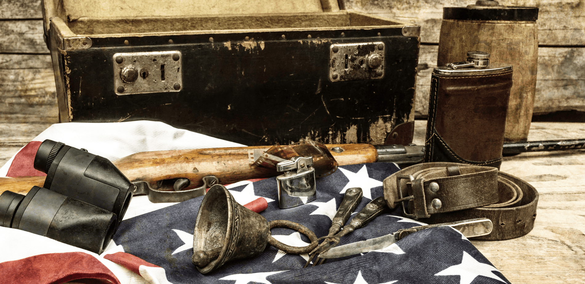 Old military chest with assorted gear