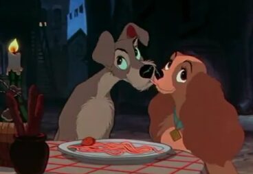 Animated dogs dining together
