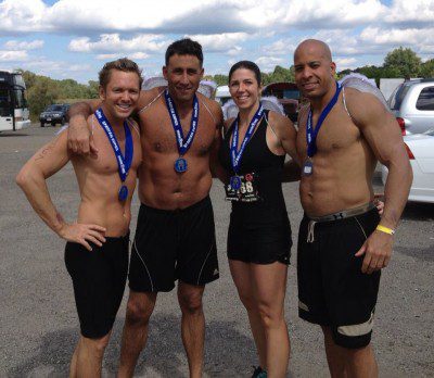 Friends celebrating with medals and smiles