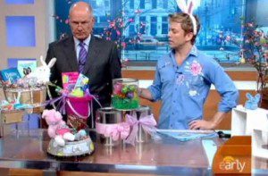 Two men presenting Easter decorations