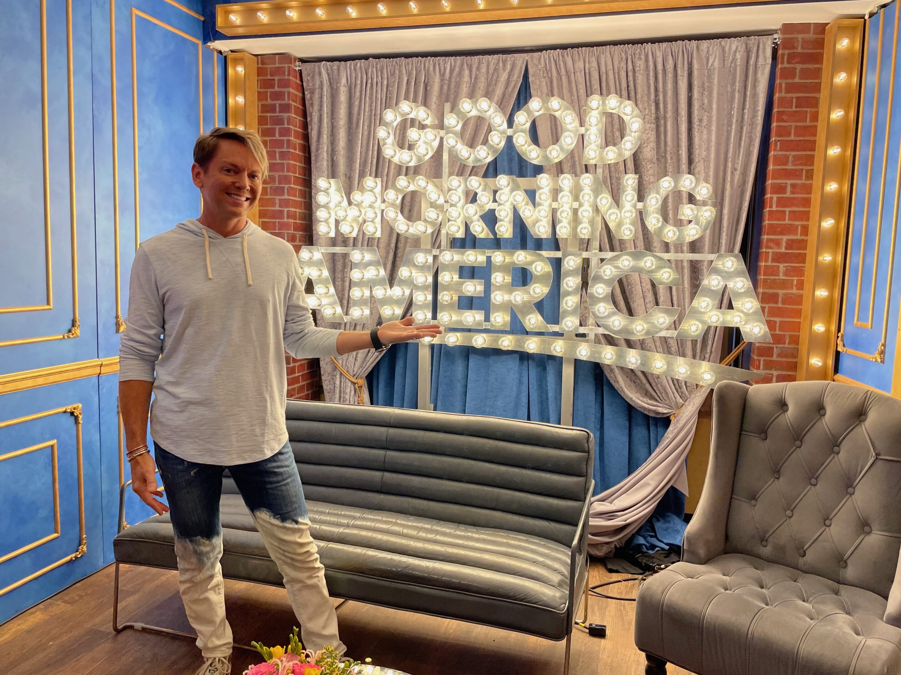Person posing on Good Morning America set.