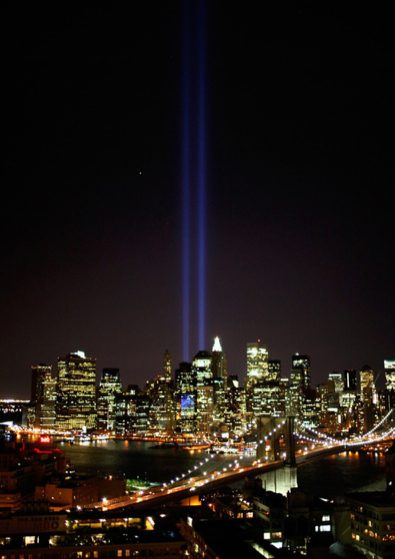 Memorial lights illuminating the night sky