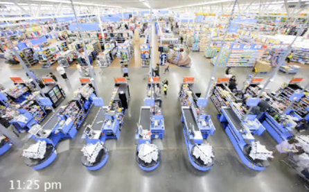 Overhead view of store checkouts