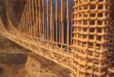 Detailed wooden bridge structure close-up