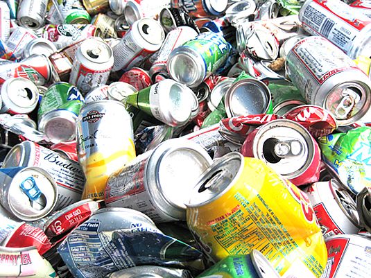 Pile of crushed aluminum cans