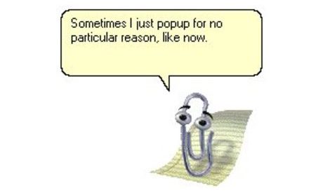 Talking paperclip character with speech bubble