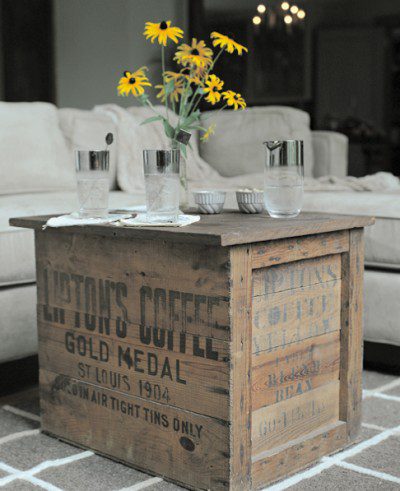 Vintage wooden coffee crate decor
