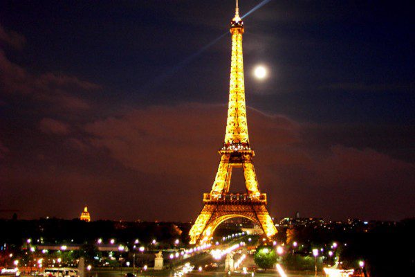 Night view of Eiffel Tower lights