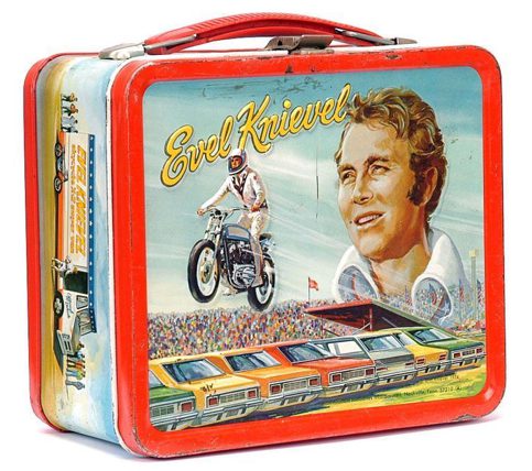 Evel Knievel illustrated collectible lunchbox