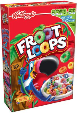 Kellogg's Froot Loops breakfast cereal packaging