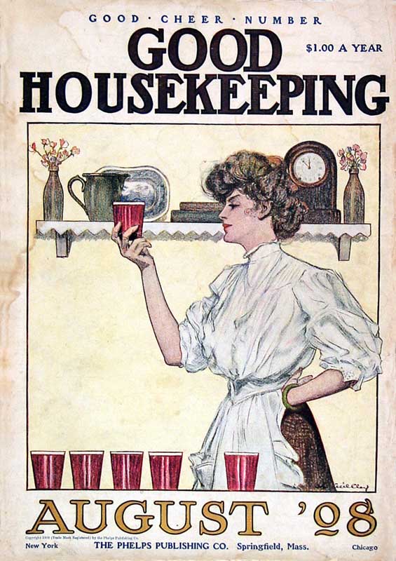 Vintage magazine cover with woman holding cup