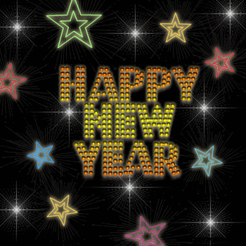 Bright Happy New Year text and stars