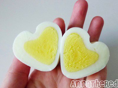 Heart-shaped boiled egg halves