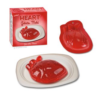 Red heart jelly mold on plate