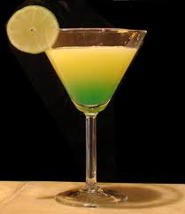 Vibrant layered cocktail on table