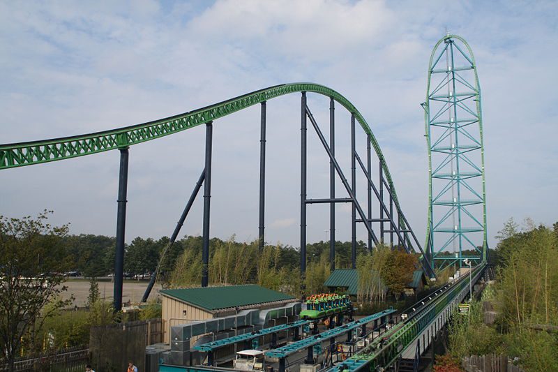 Thrilling amusement park ride with loop