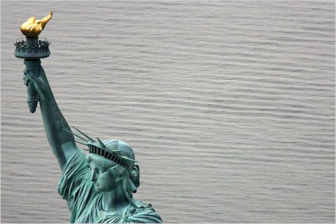 Close-up of Statue of Liberty from above