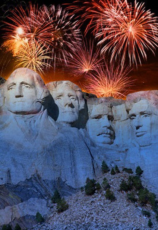 Fireworks illuminating Mount Rushmore