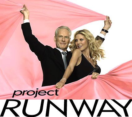 Fashion show hosts with pink fabric
