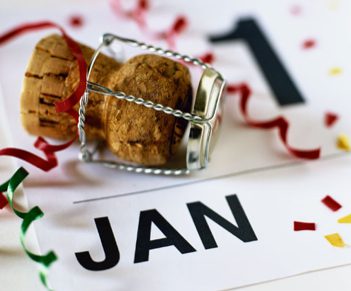 Champagne cork on January calendar