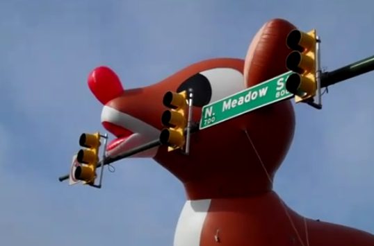 Festive reindeer balloon and traffic lights
