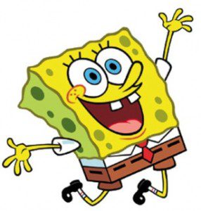 Cheerful cartoon sponge jumping