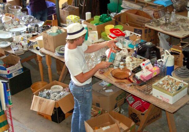 Man shopping at a flea market