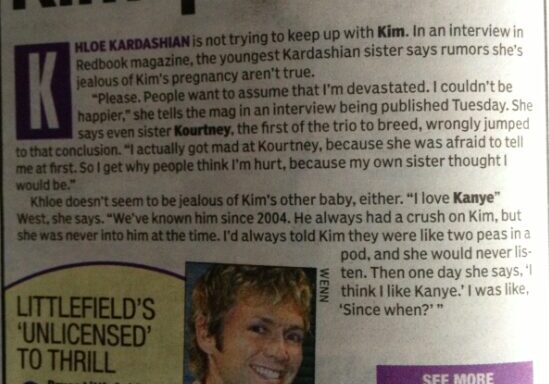 Tabloid discussing celebrity rumors