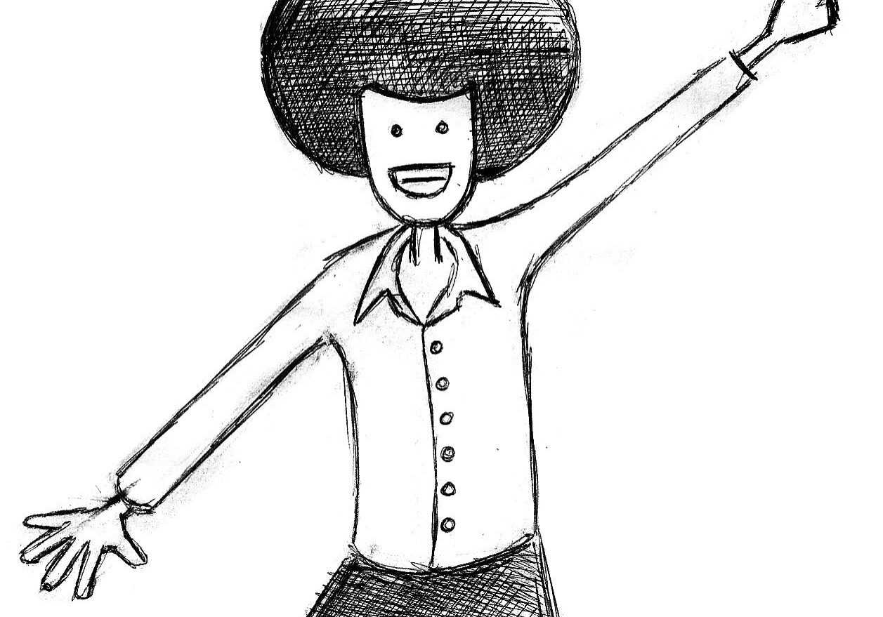 Dancing cartoon character with afro hair