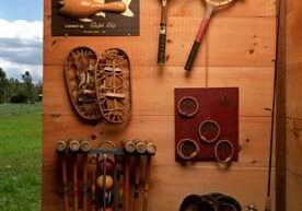 Rustic wall with vintage sports gear