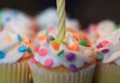 Single cupcake with lit candle