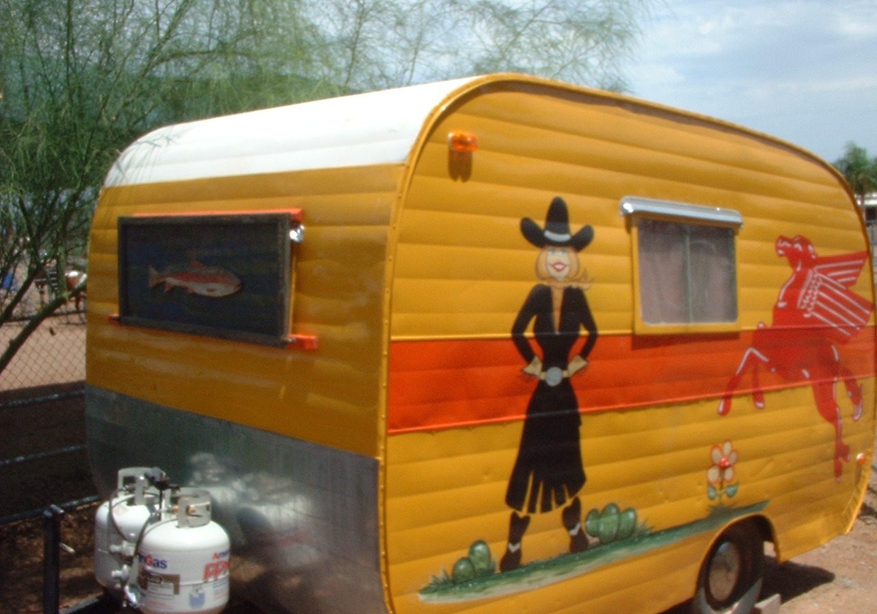 Colorful trailer featuring cowboy and horse
