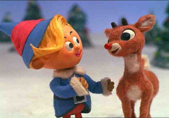 Christmas characters in winter landscape