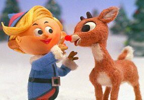 Cartoon elf and reindeer interaction