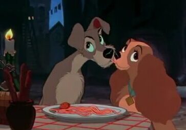 Animated dogs dining together