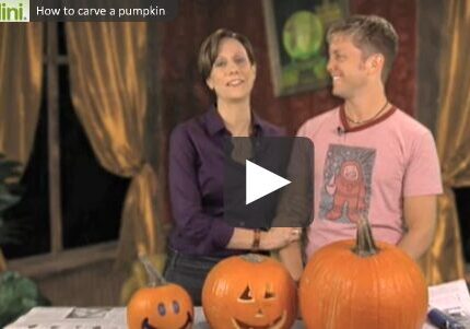 Couple preparing to carve pumpkins