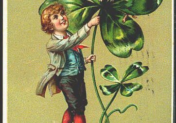 Child with shamrock and pig illustration