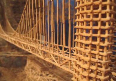 Detailed wooden bridge structure close-up
