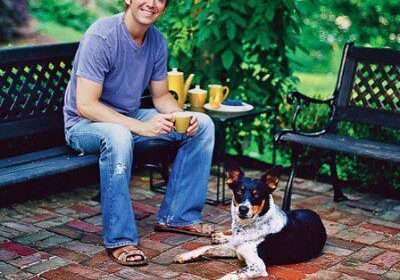 Relaxing on a bench with dog