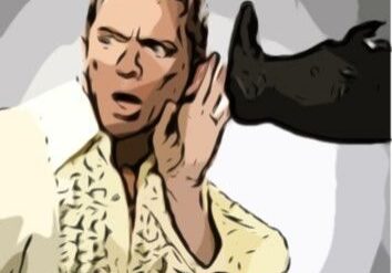 Cartoon man with vintage phone receiver