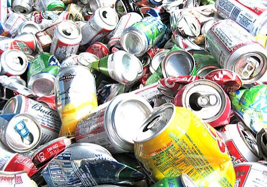 Pile of crushed aluminum cans