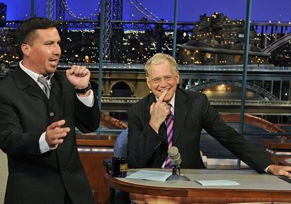 Nighttime TV show interview scene