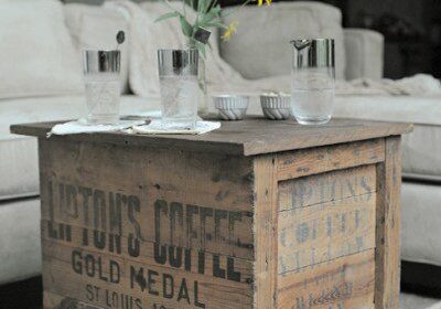 Vintage wooden coffee crate decor