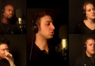 Singers recording music in studio