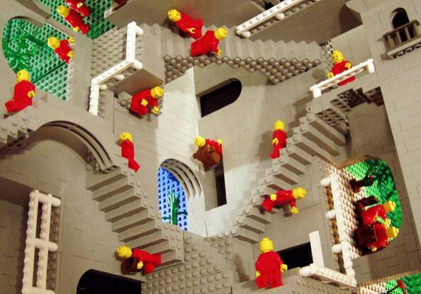 LEGO characters on interlocking stairways