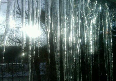 Icicles hanging in sunlight